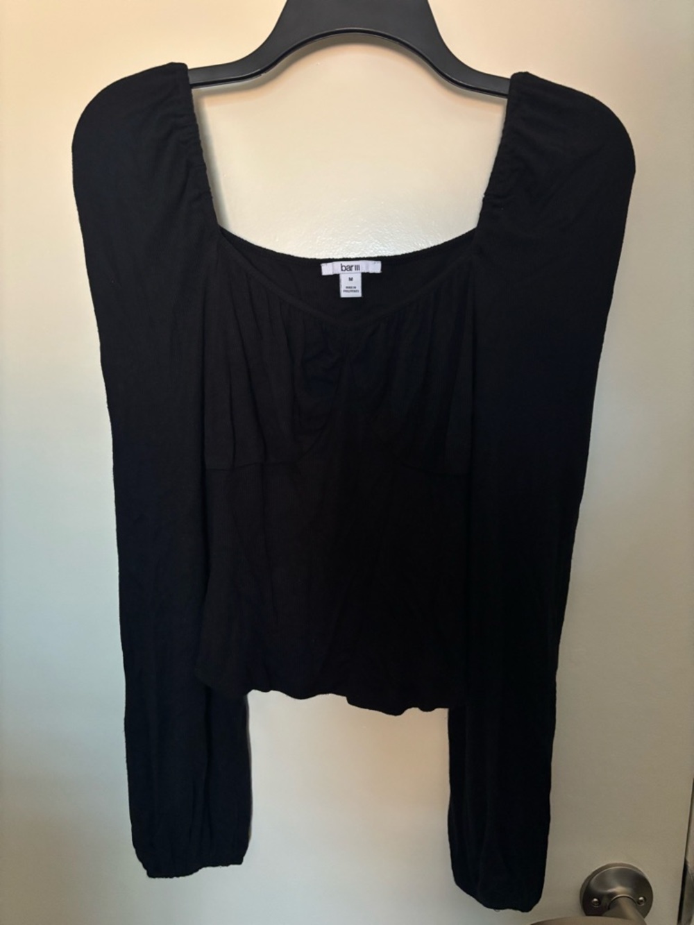 Bar III Black Square Neck Cropped Top, Medium